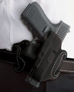 DESANTIS MINI SLIDE HOLSTER - OWB RH LEATHER 1911 BLACK
