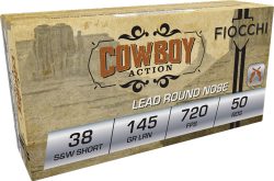 FIOCCHI 38 S&W SHORT 145GR - LEAD-RN 50RD 20BX/CS