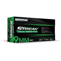 Ammo Inc Streak Handgun Ammunition 9mm Luger Green 115gr TMJ 1124 fps 50/ct