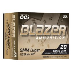 CCI Blazer Brass Handgun Ammunition 9mm Luger 115gr JHP 1145 fps 20/ct